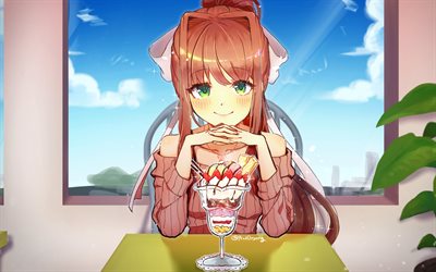 Monika, cafe, ice cream, novel, antagonist, Doki Doki Literature Club