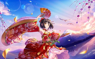 Miria Akagi, manga, kimono, Den Idolmaster Cinderella Flickor, Idolmaster