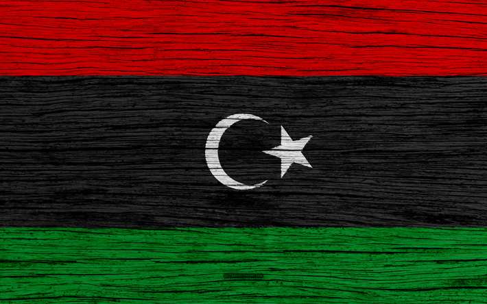 Flaggan i Libyen, 4k, Afrika, tr&#228;-struktur, Libyens flagga, nationella symboler, konst, Libyen
