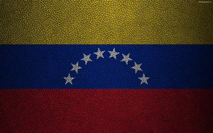 旗のベネズエラ, 4k, 革の質感, ベネズエラのフラグ, 南米, ベネズエラ