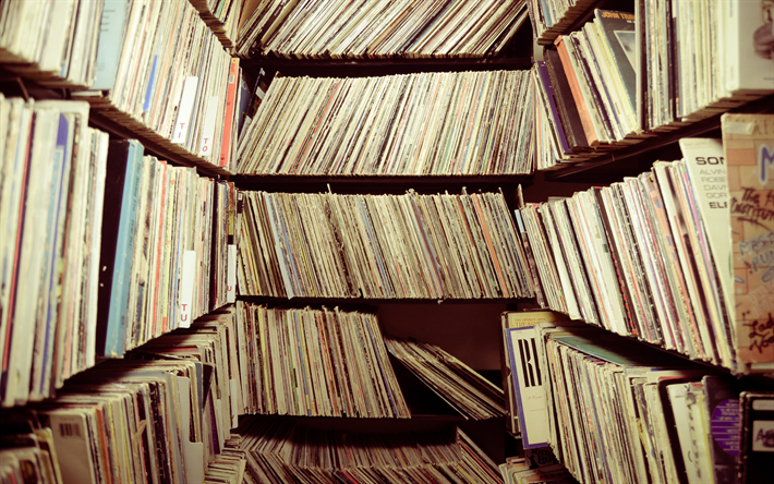 library of vinyl records, music lover concepts, shelves, old records