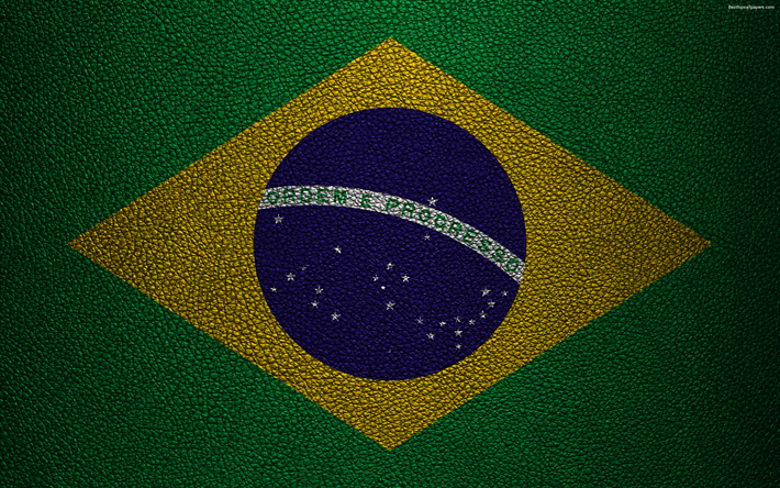 علم البرازيل, 4k, جلدية الملمس, العلم البرازيلي, أمريكا الجنوبية, البرازيل