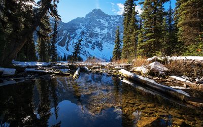 spring, mountain landscape, snow, lake, Alberta, Banff National Park, Canada