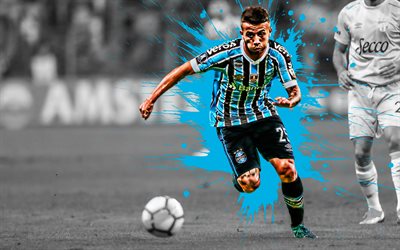Matheus Henrique, 4k, Brazilian football player, Gremio, midfielder, blue paint splashes, creative art, Serie A, Brazil, football, grunge