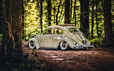 Volkswagen Beetle, 4k, stance, tuning, retro cars, tunned Beetle, VW Beetle, low rider, Volkswagen