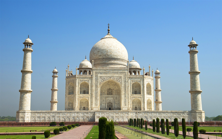 Taj Mahal, Indiska tempel, Agra, vackra palats, font&#228;nen, landm&#228;rke, Uttar Pradesh, Indien