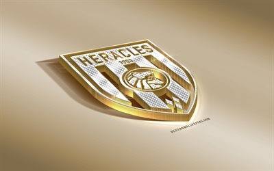Heracles Almelo, Dutch football club, golden silver logo, Almelo, Netherlands, Eredivisie, 3d golden emblem, creative 3d art, football