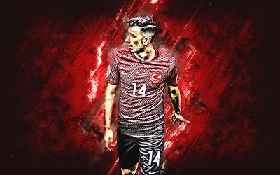 Oguzhan Ozyakup, Turkey national football team, midfielder, joy, red stone, famous footballers, football, Turkish footballers, grunge, Turkey, Ozyakup