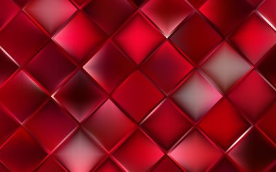 red rhombuses, red background, geometry, rhombuses texture, geometric shapes, red abstract background