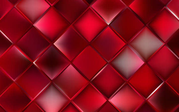 red rhombuses, red background, geometry, rhombuses texture, geometric shapes, red abstract background