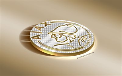 AFC Ajax, Dutch football club, golden silver logo, Amsterdam, Netherlands, Eredivisie, 3d golden emblem, creative 3d art, football