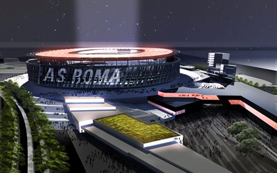 4k, Stadio della Roma, night, AS Roma stadium, soccer, football stadium, Rome, Italy, AS Roma, italian stadiums, Roma new stadium