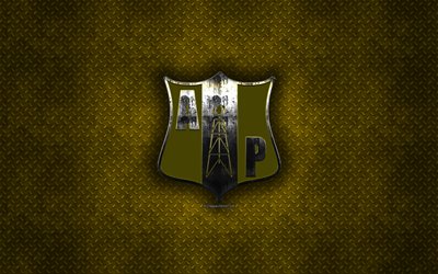Alianza Petrolera FC, Colombianska football club, gul metall textur, metall-logotyp, emblem, Barrancabermeja, Colombia, Liga Aguila, kreativ konst, fotboll