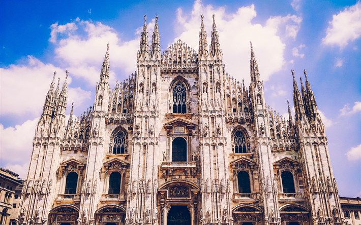 الكاتدرائية, 4k, كاتدرائية ميلانو, المعالم الإيطالية, سانتا ماريا ناسينت, كاتدرائية Duomo في مدينة ميلان, كاتدرائية الكنيسة, ميلان, إيطاليا, أوروبا