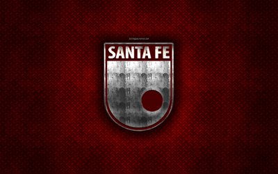 Santa Fe, Colombian football club, red metal texture, metal logo, emblem, Bogota, Colombia, Liga Aguila, creative art, football, Independiente Santa Fe SA