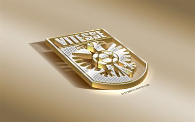 SBV Vitesse, Dutch football club, golden silver logo, Arnhem, Netherlands, Eredivisie, 3d golden emblem, creative 3d art, football