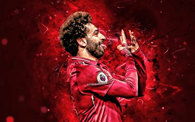 Mohamed Salah, personal celebration, LFC, goal, egyptian footballers, Liverpool FC, fan art, Salah, Premier League, Mohamed Salah art, crative, Mo Salah, soccer, neon lights, Salah Liverpool