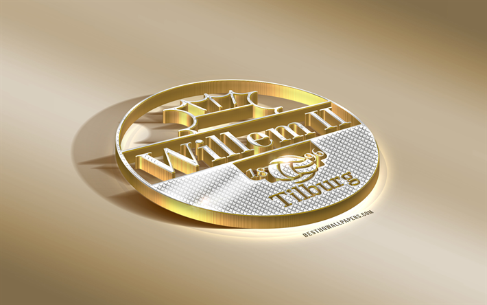 Willem II, Holand&#234;s futebol clube, ouro prata logotipo, Tilburg, Pa&#237;ses baixos, Campeonato holand&#234;s, 3d emblema de ouro, criativo, arte 3d, futebol, Willem II Tilburg