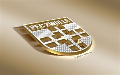 pec zwolle, niederl&#228;ndische fu&#223;ball-club, golden, silber-logo, zwolle, niederlande, eredivisie, 3d golden emblem, kreative 3d-kunst, fu&#223;ball