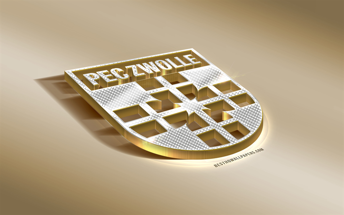 PEC Zwolle, Dutch football club, golden silver logo, Zwolle, Netherlands, Eredivisie, 3d golden emblem, creative 3d art, football