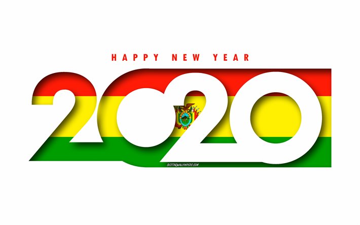 Bolivia 2020, Flaggan i Bolivia, vit bakgrund, Gott Nytt &#197;r Bolivia, 3d-konst, 2020 begrepp, Bolivia-flag, 2020 Nytt &#197;r, 2020 Bolivia flagga