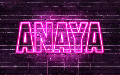 Anaya, 4k, tapeter med namn, kvinnliga namn, Anaya namn, lila neon lights, &#246;vergripande text, bild med Anaya namn