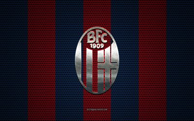 Bologna FC logo, Italian football club, metal emblem, blue red metal mesh background, Bologna FC, Serie A, Bologna, Italy, football