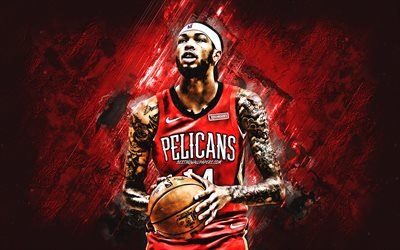 Brandon Ingram, New Orleans Pelicans, NBA, portrait, american basketball player, red stone background, basketball, National Basketball Association