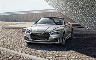 2020, Audi A5 Cabriolet, exterior, front view, silver convertible, new silver A5 Cabriolet, German cars, Audi