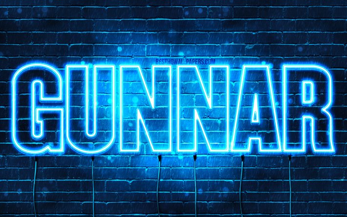Gunnar, 4k, wallpapers with names, horizontal text, Gunnar name, blue neon lights, picture with Gunnar name