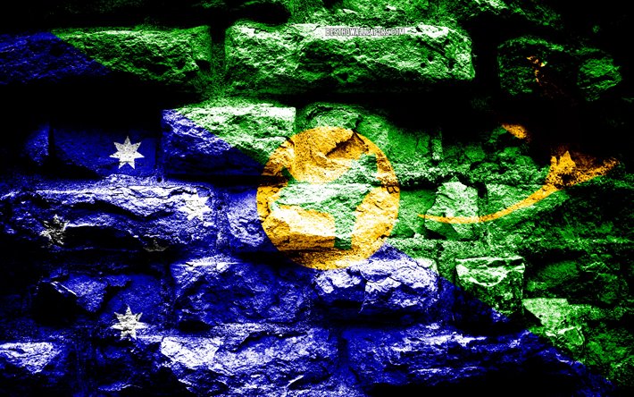 Natal bandeira da Ilha, grunge textura de tijolos, Bandeira da Ilha do Natal, bandeira na parede de tijolos, Ilha Christmas, bandeiras de pa&#237;ses Asi&#225;ticos