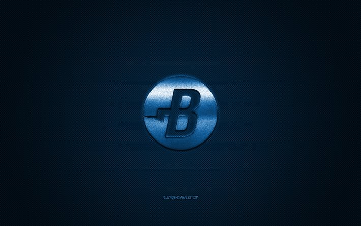 Burstcoin logo, metal emblem, blue carbon texture, cryptocurrency, Burstcoin, finance concepts