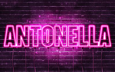 Antonella, 4k, wallpapers with names, female names, Antonella name, purple neon lights, horizontal text, picture with Antonella name