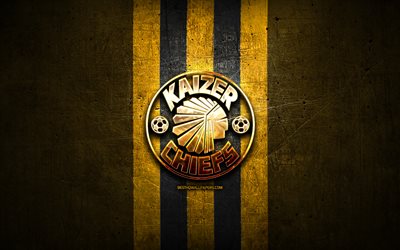 Kaizer Chiefs FC, golden logo, Premier Soccer League, yellow metal background, football, Kaizer Chiefs, PSL, South African football club, Kaizer Chiefs logo, soccer, South Africa