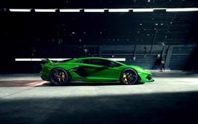 Novitec Lamborghini Aventador SVJ, 2019, vue de c&#244;t&#233;, &#224; l&#39;ext&#233;rieur, vert supercar, new vert Aventador, tuning Aventador, des voitures de sport italiennes, Lamborghini
