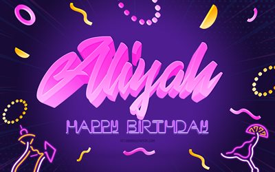 お誕生日おめでとうアリヤ, 4k, 紫のパーティーの背景, アリーヤー, クリエイティブアート, アリヤお誕生日おめでとう, アレハンドロの名前, アリヤの誕生日, 誕生日パーティーの背景