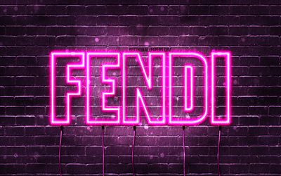 Fendi, 4k, wallpapers with names, female names, Fendi name, purple neon lights, Fendi Birthday, Happy Birthday Fendi, popular italian female names, picture with Fendi name