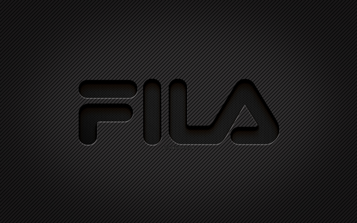 Fila carbone logo, 4k, grunge art, fond carbone, cr&#233;atif, Fila logo noir, marques, Fila logo, Fila