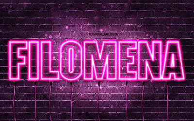 Filomena, 4k, wallpapers with names, female names, Filomena name, purple neon lights, Filomena Birthday, Happy Birthday Filomena, popular italian female names, picture with Filomena name