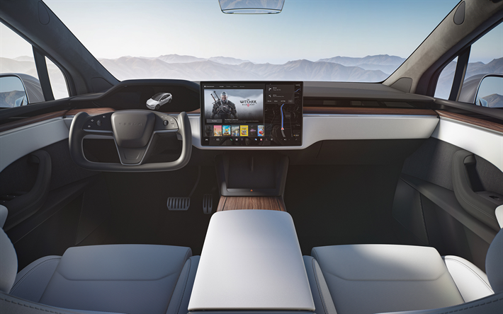 2022, Tesla Model X Plaid, interni, vista interna, pannello frontale, interni Model X 2022, auto elettriche, auto americane, Tesla