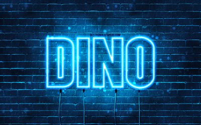 Dino, 4k, tapeter med namn, Dino namn, bl&#229; neonljus, Dino Birthday, Grattis Dino, popul&#228;ra italienska mansnamn, bild med Dino namn