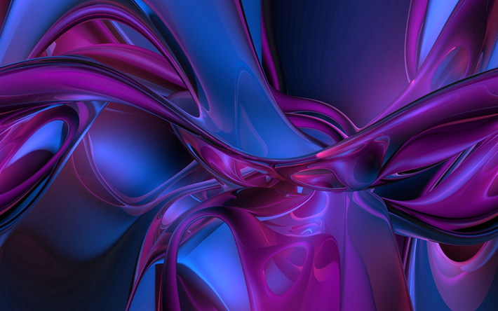purppura pinkki 3d aallot, luova 3d abstraktio, 3d aallot tausta, lasi violetti aallot, 3d taide, aallot tausta