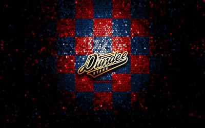 Dundee Stars, glitter logo, Elite League, red blue checkered background, hockey, english hockey team, Dundee Stars logo, mosaic art