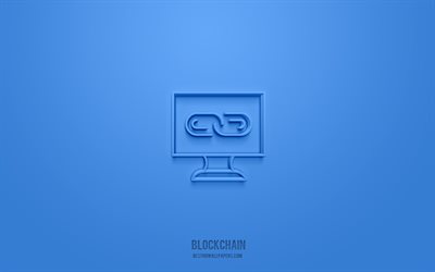 Blockchain 3d simgesi, mavi arka plan, 3d semboller, Blockchain, finans simgeleri, 3d simgeler, Blockchain işareti, finans 3d simgeler, kripto para birimi
