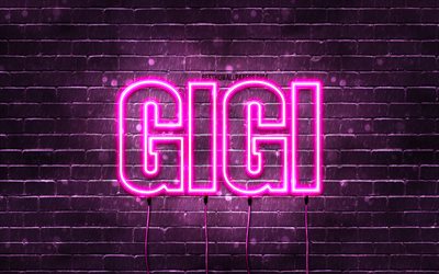 Gigi, 4k, taustakuvat nimill&#228;, naisten nimet, Gigi nimi, purppura neon valot, Gigi Birthday, Happy Birthday Gigi, suositut italialaiset naisten nimet, kuva Gigi-nimell&#228;