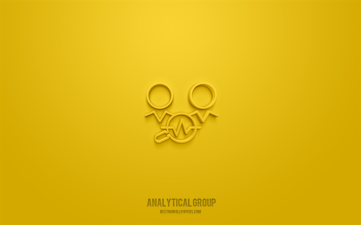 Icona 3d del gruppo analitico, sfondo giallo, simboli 3d, gruppo analitico, icone del business, icone 3d, segno del gruppo analitico, icone 3d del business
