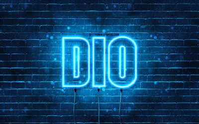 Dio, 4k, wallpapers with names, Dio name, blue neon lights, Dio Birthday, Happy Birthday Dio, popular italian male names, picture with Dio name