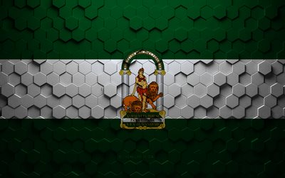 Flag of Andalusia, honeycomb art, Andalusia hexagons flag, Andalusia, 3d hexagons art, Andalusia flag