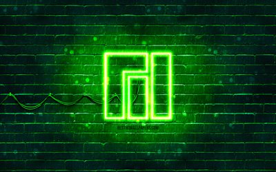 Manjaro green logo, green brickwall, 4k, Manjaro new logo, Linux, Manjaro neon logo, Manjaro logo, Manjaro
