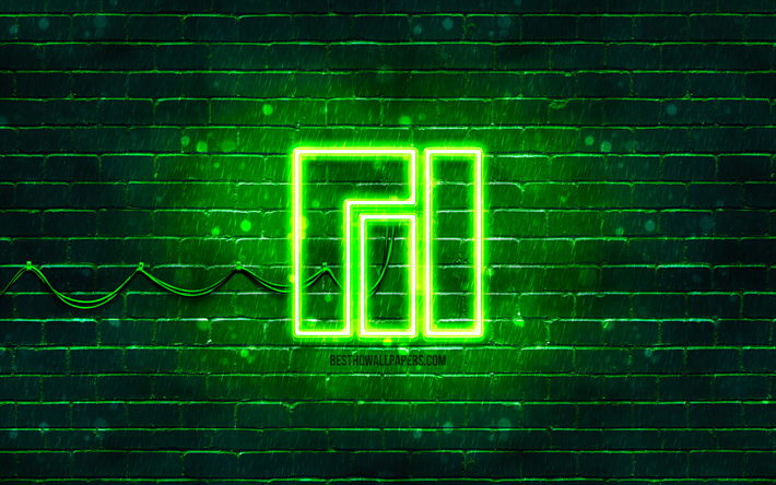 Manjaro yeşil logo, yeşil brickwall, 4k, Manjaro yeni logo, Linux, Manjaro neon logo, Manjaro logo, Manjaro